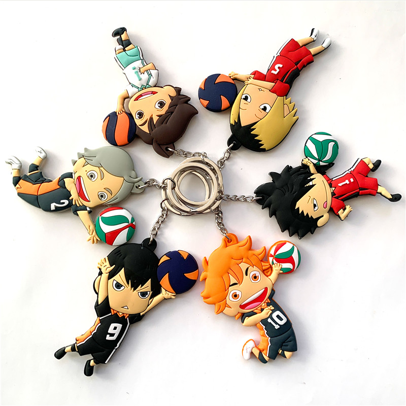 Cartoon Haikyuu Karasuno High School Keychain Anime PVC Silicone Key Chain Double Side Key Ring Kid Trinket Key Holder Gifts